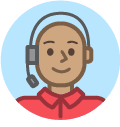 Call center representative putting headset